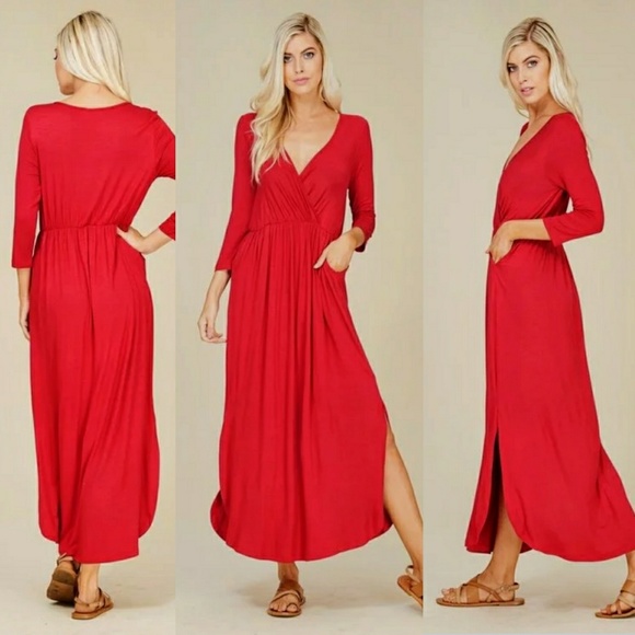 🌟V-Neck Side Slit Maxi Dress🌟 - Picture 1 of 6